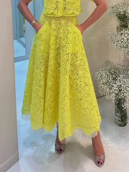 

Elegant Lace Loosen Plain Maxi Skirt, Yellow, Skirts