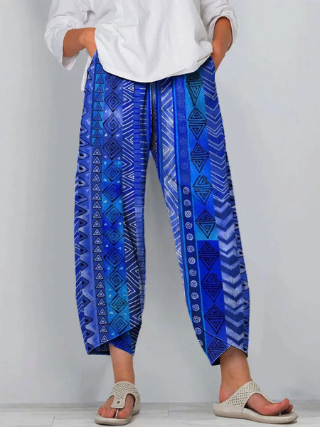 

Women Geometric Capris Pants Casual Summer Trousers, Blue, Pants
