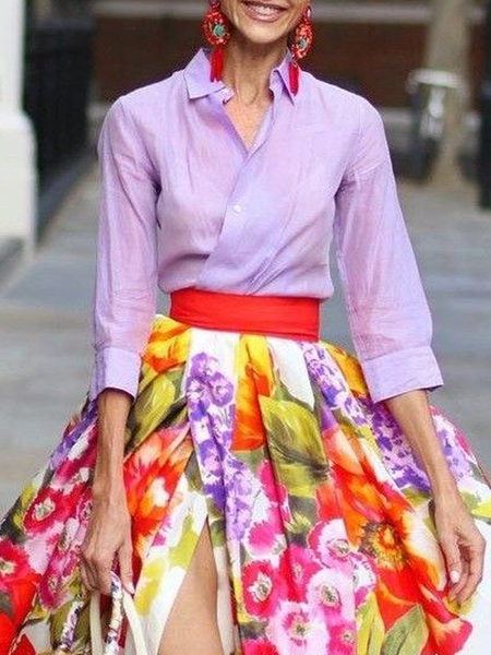 

Urban Plain Buttoned Shirt Collar Shirt, Purple, Blouses and Shirts