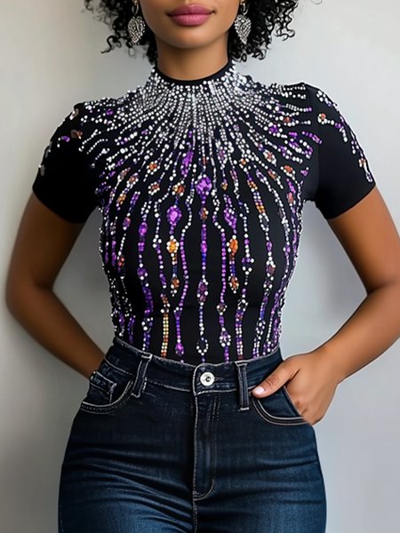 

Casual 3D Printing Printing Stand Collar T-shirt, As picture, Tees