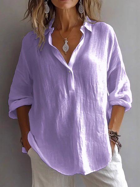 

Casual Plain V Neck Blouse, Purple, Blouses & Shirts