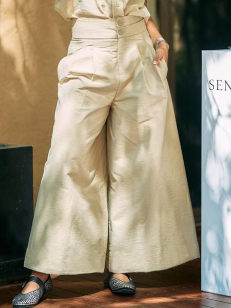 

Urban Plain Wide Leg Fashion Pants, Beige, Pants