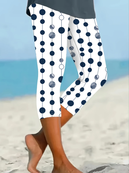 

Women Polka Dots Capris Elastic Waist Pants Casual Summer Trousers, White, Leggings