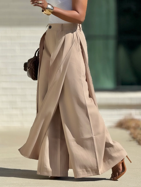 

Urban Plain Pockets Wide Leg Pants, Khaki, Pants