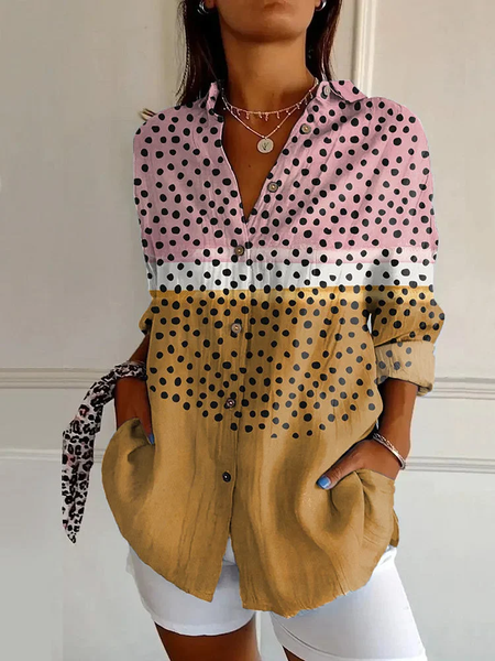 

Women Polka Dots Long Sleeve Shirt Spring/Fall Buckle Shirt Collar Daily Casual Top, As picture, Shirts
