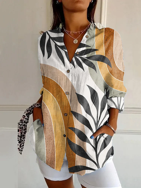 

Women Geometric Long Sleeve Shirt Spring/Fall Buckle Shirt Collar Daily Casual Top, As picture, Shirts