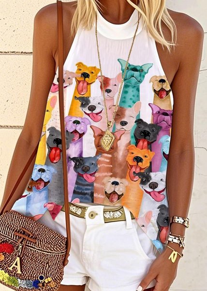 

Vintage Animal Picture Halter Sleeveless T-shirt, As picture, Tanks & Camis