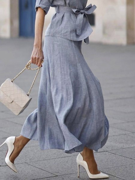 

Linen Blend Urban Plain Maxi Skirt, Gray, Skirts