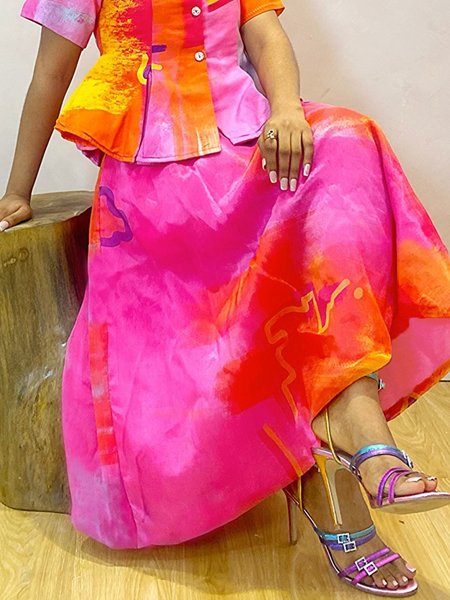 

Urban Printing Abstract Maxi Skirt, As picture, Skirts