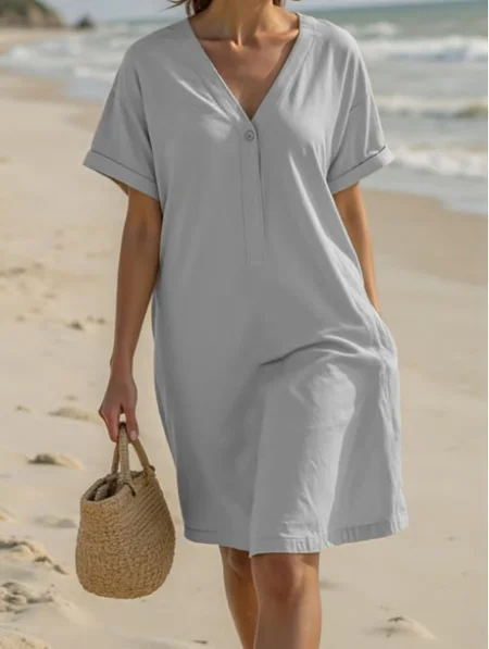 

Cotton Regular Fit Plain Casual Dress With No, Gray, Maxi Dresses