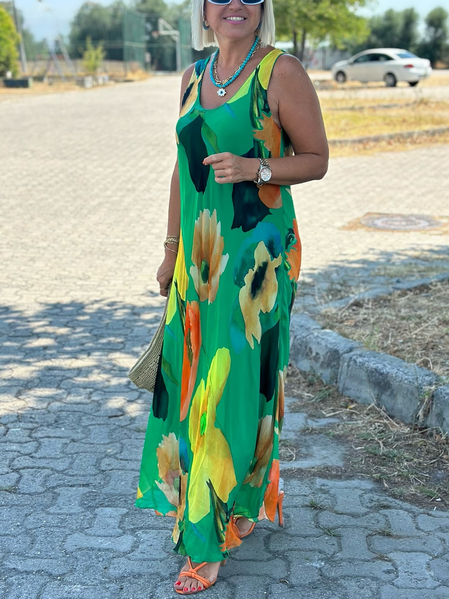 

Vacation Floral Printing Maxi Dress, Green, Maxi Dresses