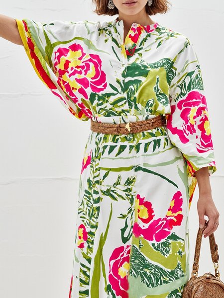 

Urban Floral Printing Crew Neck Raglan Sleeves Blouse, As picture, Blouses and Shirts