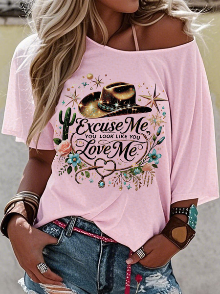 

Women Letter Pattern Short Sleeve Tee T-shirt Crew Neck Vintage Summer Top, Pink, T-Shirts