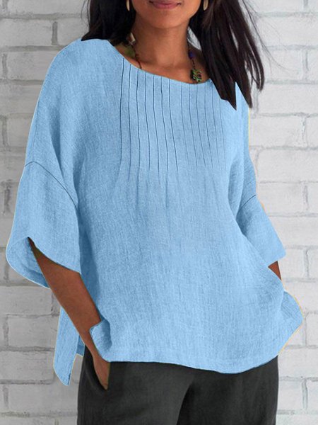 

Casual Plain Crew Neck Blouse, Sky blue, Blouses & Shirts
