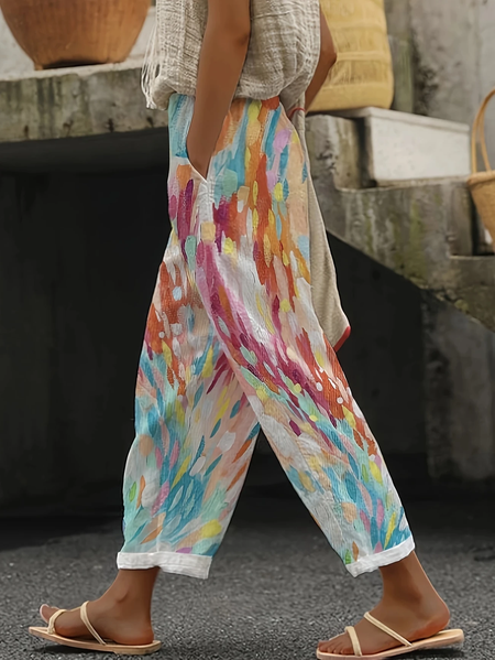 

Women Abstract Long Pants Casual Spring/Fall Trousers, As picture, Pants