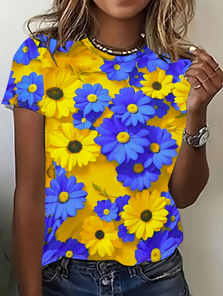 

Women Floral Short Sleeve Tee T-shirt Crew Neck Printing Casual Summer Graphic Tee Top, As picture, T-Shirts