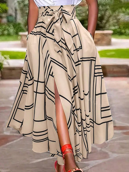 

Urban Slit Geometric Midi Skirt, Khaki, Skirts