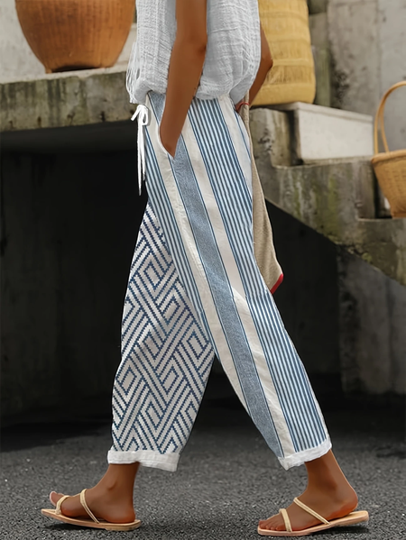

Women Striped Long Pants Casual Spring/Fall Trousers, Blue, Pants