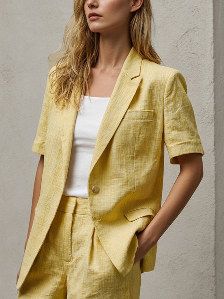 

Urban Cotton And Linen Plain Lapel Collar Blazer, Yellow, Blazers
