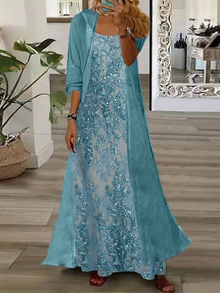 

Women Floral Printing Two-Piece Set Daily Three Quarter Sleeve Casual Spring/Fall Dress With Coat Matching Set, As picture, Suit Set