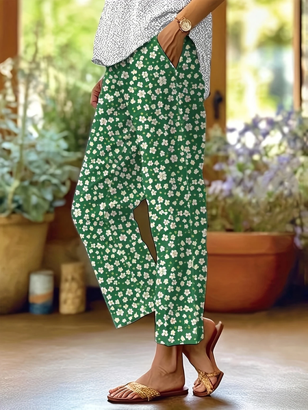 

Women Floral Long Pants Casual Spring/Fall Trousers, Green, Pants