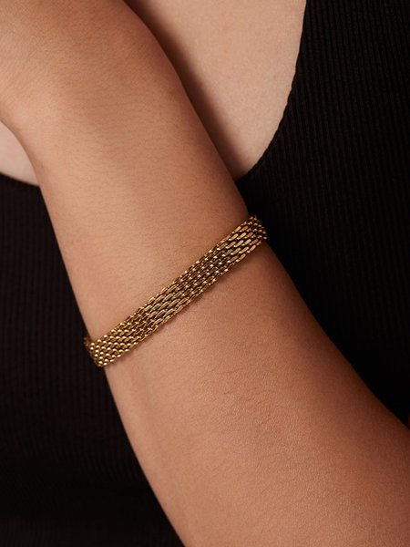 

Chain Titanium Steel Plated 18k Gold Bracelet, Golden, Bracelets