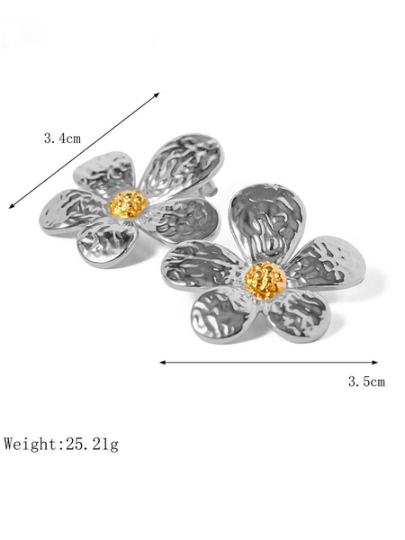 

18k gold flower-shaped high-end sunflower earrings, Silver, Earrings