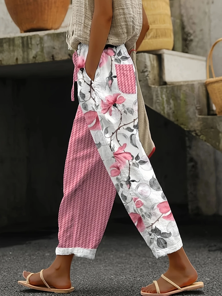 

Women Floral Long Pants Casual Spring/Fall Trousers, Pink, Pants