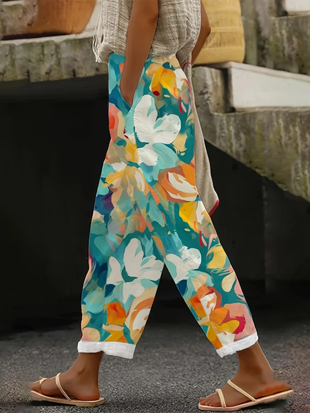 

Women Floral Long Pants Casual Spring/Fall Trousers, Green, Pants