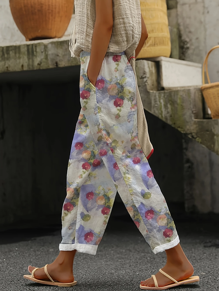 

Women Floral Long Pants Casual Spring/Fall Trousers, Purple, Pants