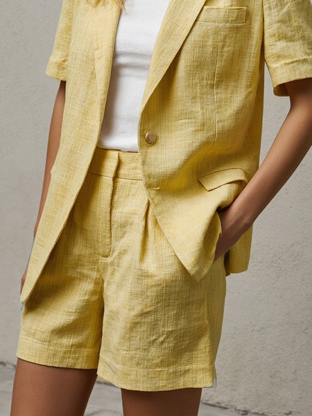 

Urban Plain Cotton And Linen Straight Shorts, Yellow, Shorts