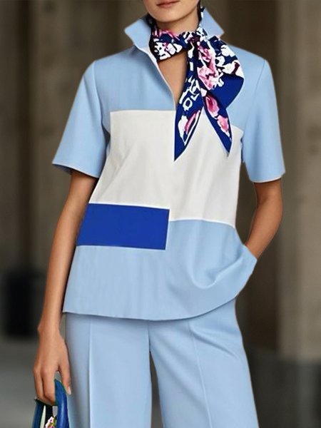 

Urban Color Block Printing Blouse, Blue, Blouses and Shirts