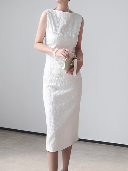 

Urban Plain Off The Shoulder Knee Length Dress, White, Midi Dresses