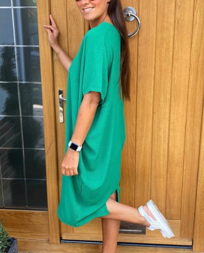 

Women Plain Half Sleeve Summer Slit Dress V Neck Daily Casual Maxi Tank A-Line Dress, Gunmetal, Dresses