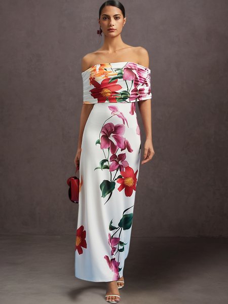 

Vacation Off-Shoulder Floral Print Maxi Dress, As picture, Maxi Dresses