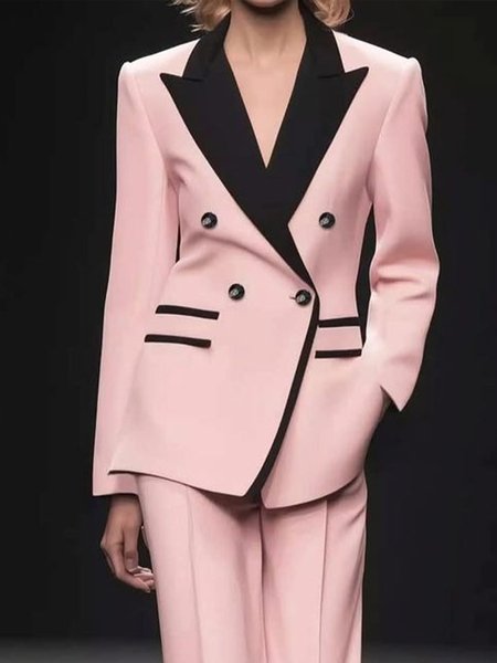 

Urban Buttoned Color Block Lapel Collar Blazer, Pink, Blazers