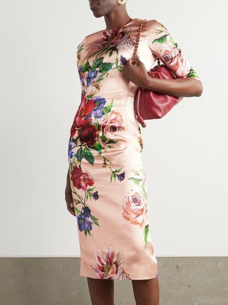 

Elegant Floral Midi Dress, As picture, Midi Dresses