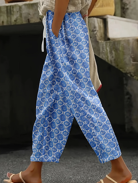 

Women Geometric Long Pants Casual Spring/Fall Trousers, Blue, Pants