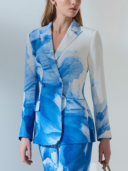 

Urban Printing Floral Lapel Collar Blazer, Blue, Blazers