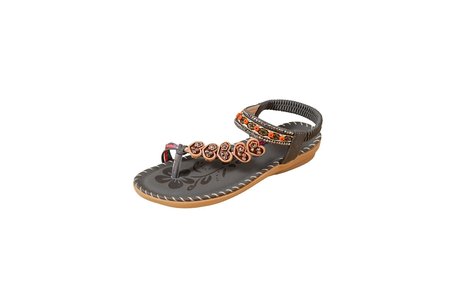 

Bohemian Ethnic Style Women's Shoes Summer Fashion Beach Flat Sandals Beaded Diamond Flip Flops Sandals, Gray, Sandals