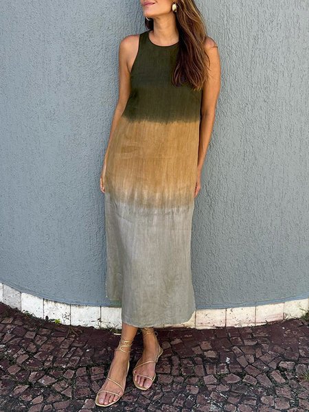 

Women's Sleeveless Summer Blue Color Block Crew Neck Daily Going Out Casual Maxi A-Line Flowy Dress Dress, Darkgreen, Maxi Dresses