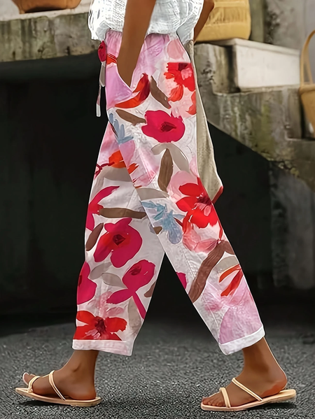

Women Floral Long Pants Casual Spring/Fall Trousers, Pink, Pants