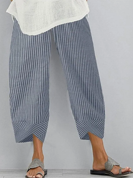 

Women Striped Capris Pants Casual Summer Trousers, Blue, Pants