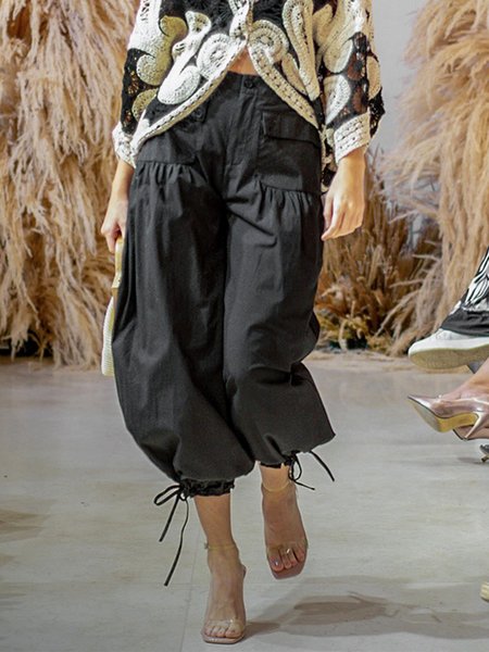 

Casual Plain FashioAnkle Banded Pants, Black, Pants