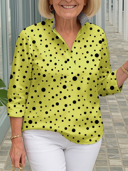 

Casual Polka Dots Stand Collar Blouse, Yellow, Blouses & Shirts