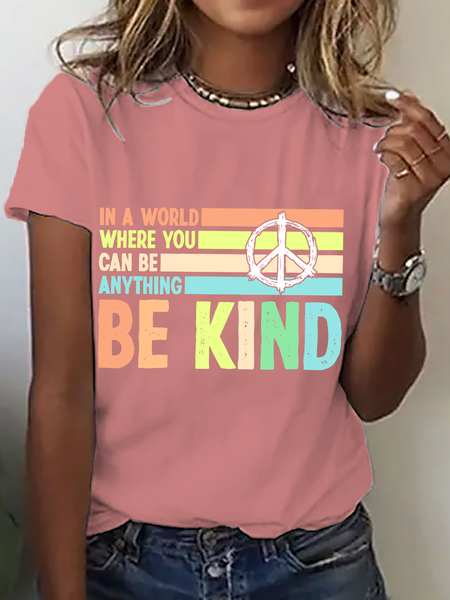 

Casual Text Letters Crew Neck Short Sleeve T-shirt, Orange pink, T-shirts