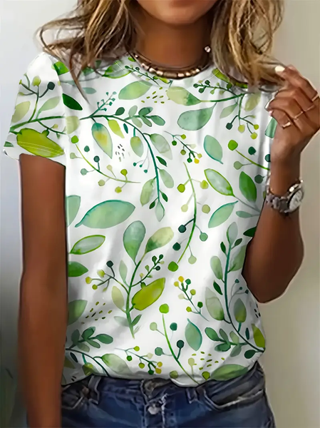 

Women Floral Short Sleeve Tee T-shirt Crew Neck Printing Casual Summer Graphic Tee Top, White, T-Shirts