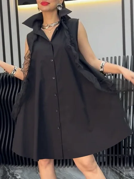

Urban Plain Split Joint Knee Length Dress, Black, Mini Dresses