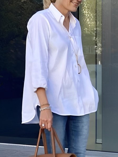 

Cotton Urban Plain Shirt Collar Shirt, White, Blouses and Shirts