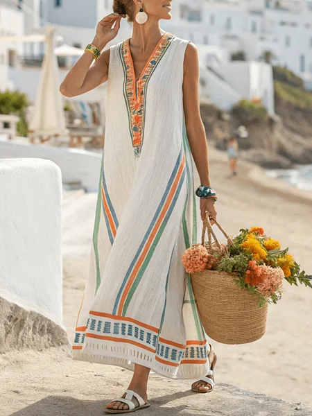 

Vacation Color Block Printing Maxi Dress, As picture, Maxi Dresses